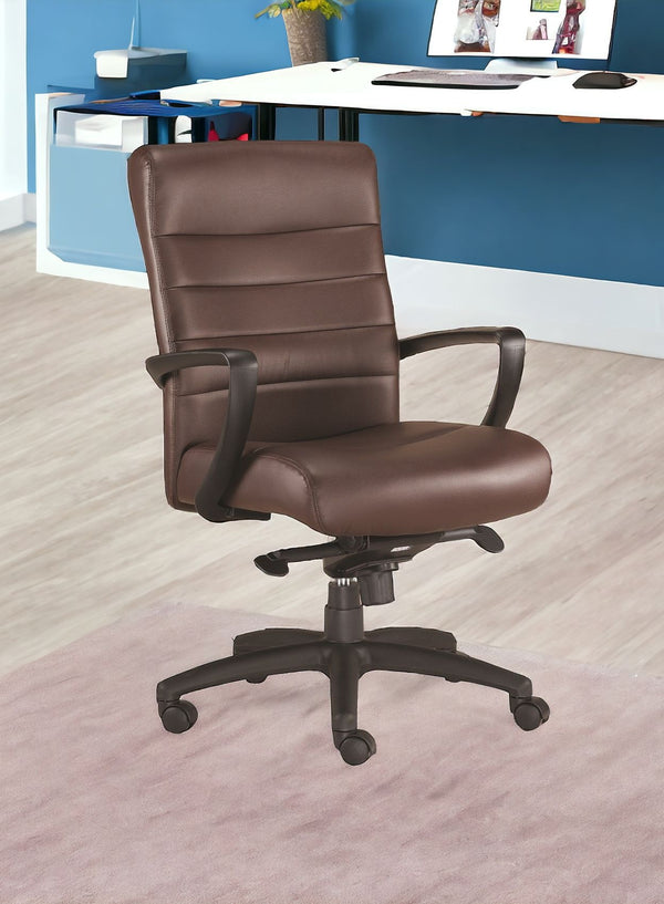 Homeroots Brown And Black Adjustable Swivel Faux Leather Rolling Office Chair Brown Leather 372379