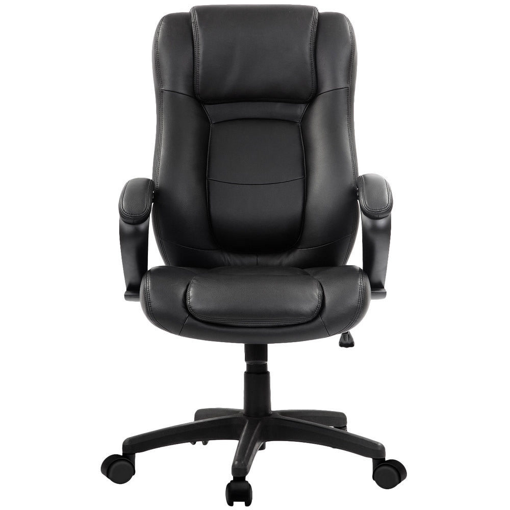 Homeroots Black Adjustable Swivel Faux Leather Rolling Office Chair  Leather 372381