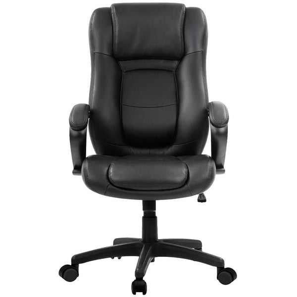 Homeroots Black Adjustable Swivel Faux Leather Rolling Office Chair  Leather 372381