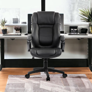 Homeroots Black Adjustable Swivel Faux Leather Rolling Office Chair  Leather 372381