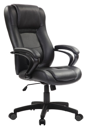 Homeroots Black Adjustable Swivel Faux Leather Rolling Office Chair  Leather 372382
