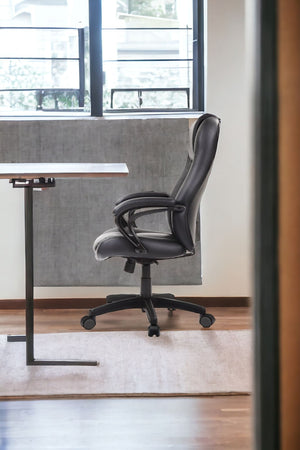 Homeroots Black Adjustable Swivel Faux Leather Rolling Office Chair  Leather 372382