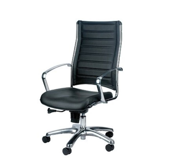 Homeroots Black And Silver Adjustable Swivel Faux Leather Rolling Office Chair  Leather 372383