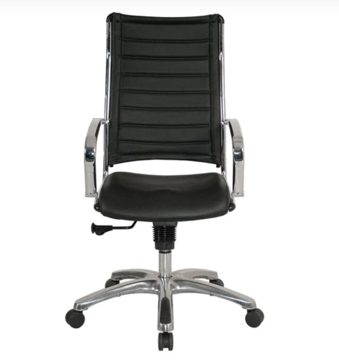 Homeroots Black And Silver Adjustable Swivel Faux Leather Rolling Office Chair  Leather 372383