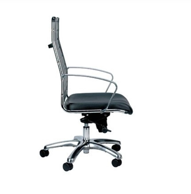 Homeroots Black And Silver Adjustable Swivel Faux Leather Rolling Office Chair  Leather 372383