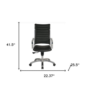 Homeroots Black And Silver Adjustable Swivel Faux Leather Rolling Office Chair  Leather 372383