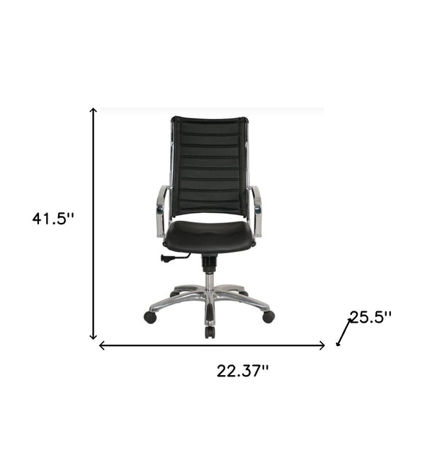 Homeroots Black And Silver Adjustable Swivel Faux Leather Rolling Office Chair  Leather 372383