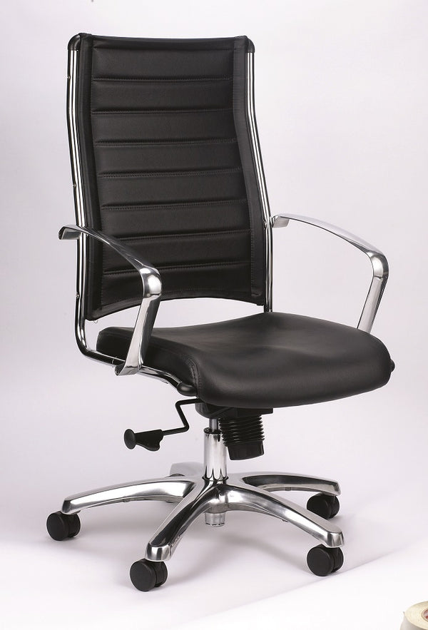 Homeroots Black And Silver Adjustable Swivel Faux Leather Rolling Office Chair  Leather 372384