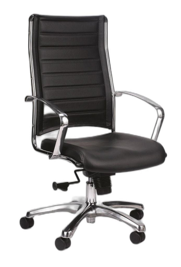 Homeroots Black And Silver Adjustable Swivel Faux Leather Rolling Office Chair  Leather 372384