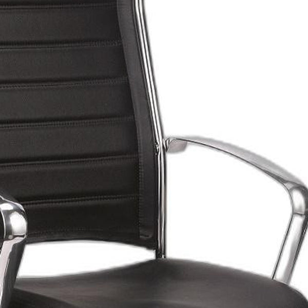 Homeroots Black And Silver Adjustable Swivel Faux Leather Rolling Office Chair  Leather 372384