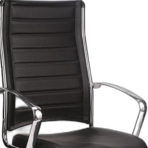 Homeroots Black And Silver Adjustable Swivel Faux Leather Rolling Office Chair  Leather 372384