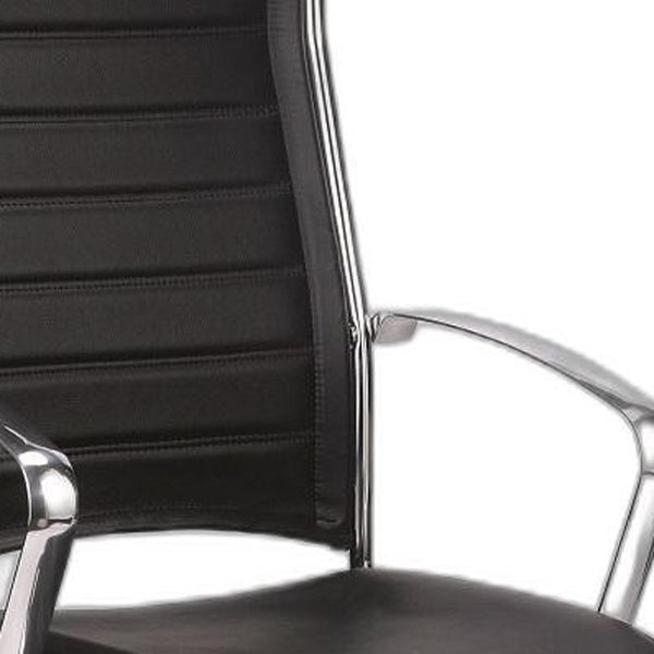 Homeroots Black And Silver Adjustable Swivel Faux Leather Rolling Office Chair  Leather 372384