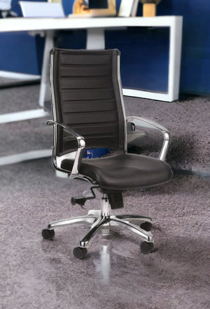 Homeroots Black And Silver Adjustable Swivel Faux Leather Rolling Office Chair  Leather 372384