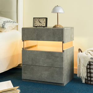English Elm Led Nightstand with Rgb Acrylic Glow Panel Three Drawers Walnut Bedroom Table Gray W2178P412305