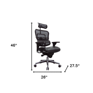 Homeroots Black And Silver Adjustable Swivel Mesh Rolling Executive Office Chair  Leather 372387
