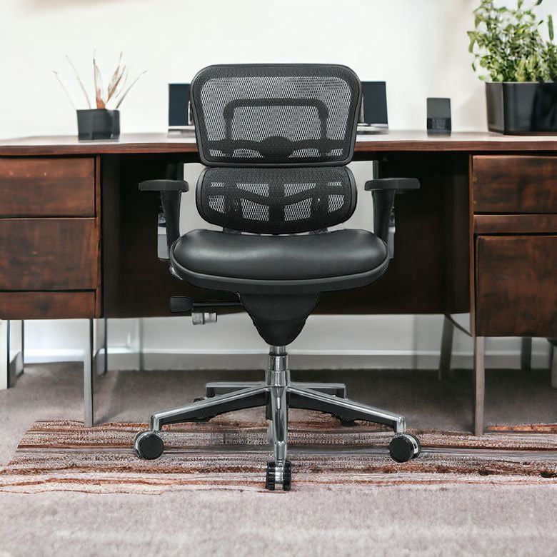 Homeroots Black And Silver Adjustable Swivel Mesh Rolling Office Chair  Leather 372388