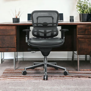 Homeroots Black And Silver Adjustable Swivel Mesh Rolling Office Chair  Leather 372388