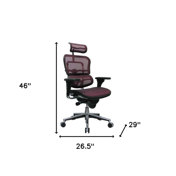 Homeroots Plum And Silver Adjustable Swivel Mesh Rolling Executive Office Chair Plum Plastic 372392