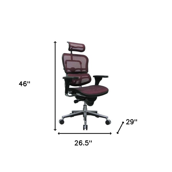 Homeroots Plum And Silver Adjustable Swivel Mesh Rolling Executive Office Chair Plum Plastic 372392