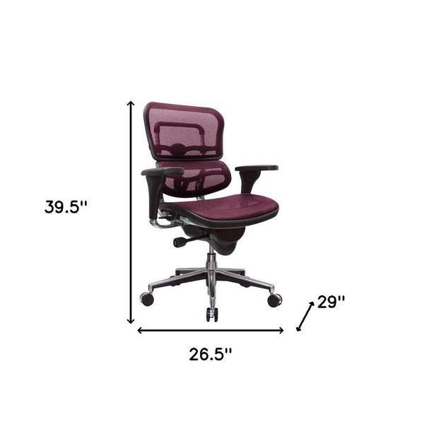 Homeroots Plum And Silver Adjustable Swivel Mesh Rolling Office Chair Plum Plastic 372398