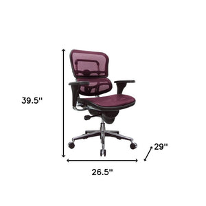 Homeroots Plum And Silver Adjustable Swivel Mesh Rolling Office Chair Plum Plastic 372398