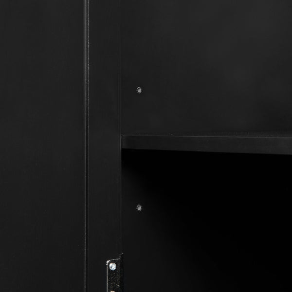 English Elm Tall Slim Storage Cabinet with Adjustable Shelves, 2 Drawers & Doors, Anti-Tip Design for Bathroom Black WF299284AAB