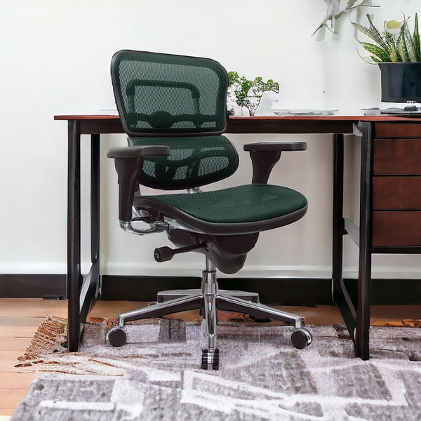 Homeroots Green And Silver Adjustable Swivel Mesh Rolling Office Chair Green Plastic 372400
