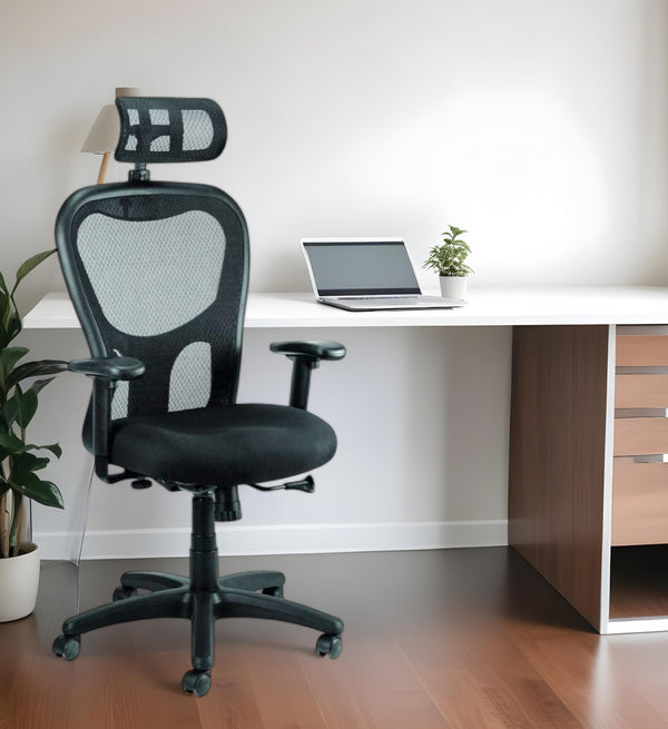 Homeroots Black Adjustable Swivel Mesh Rolling Executive Office Chair  Plastic 372414