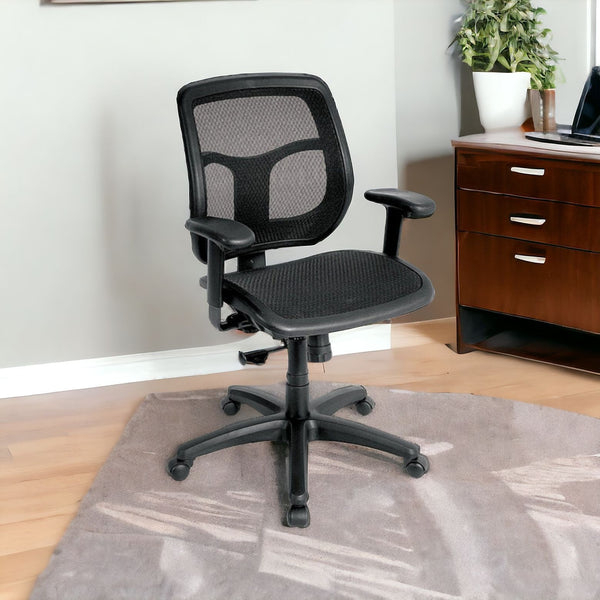 Homeroots Black Adjustable Swivel Mesh Rolling Office Chair  Plastic 372417