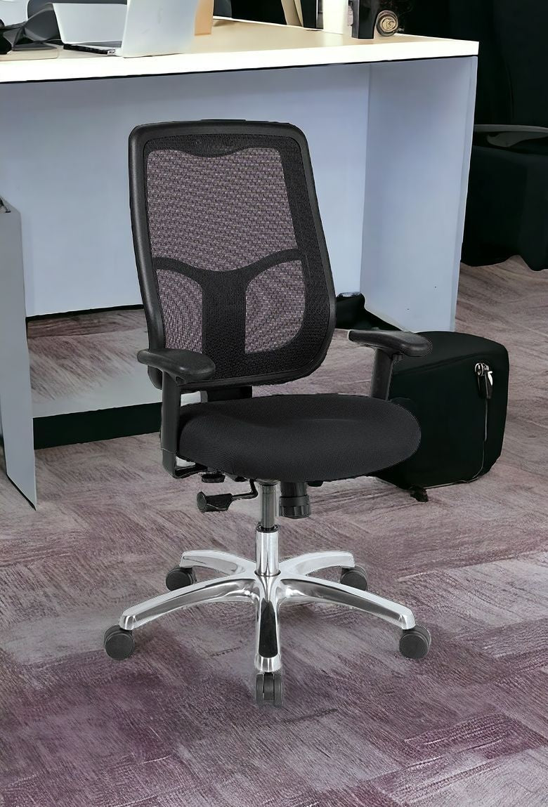 Homeroots Black And Silver Adjustable Swivel Mesh Rolling Office Chair  Plastic 372425
