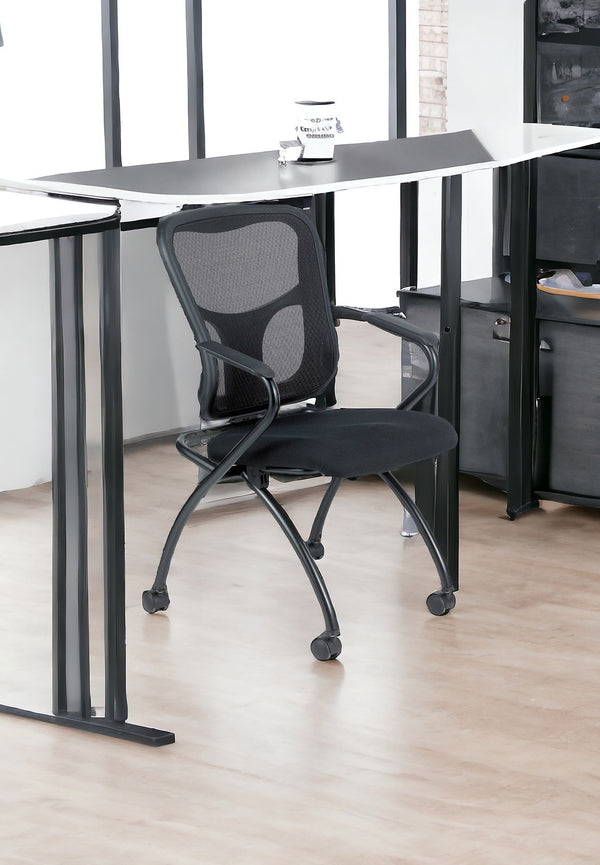 Homeroots Set Of Two Black Mesh Rolling Office Chair  Plastic 372427