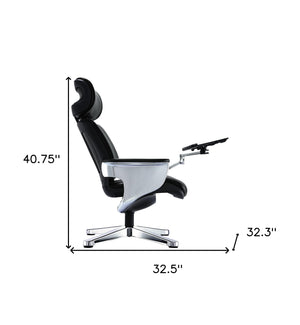 Homeroots Black And Silver Swivel Faux Leather Executive Office Chair Black Leather 372428