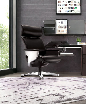 Homeroots Black And Silver Swivel Faux Leather Executive Office Chair Black Leather 372428