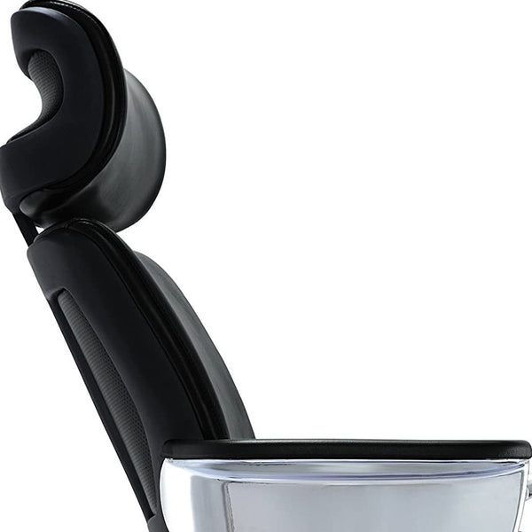 Homeroots Black And Silver Swivel Faux Leather Executive Office Chair Black Leather 372428