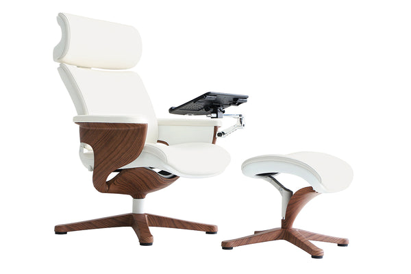 Homeroots White And Dark Brown Swivel Faux Leather Executive Office Chair White Leather 372429