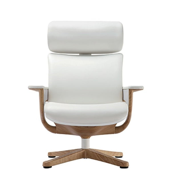 Homeroots White And Dark Brown Swivel Faux Leather Executive Office Chair White Leather 372429