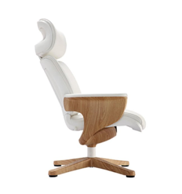 Homeroots White And Dark Brown Swivel Faux Leather Executive Office Chair White Leather 372429