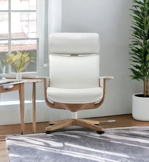Homeroots White And Dark Brown Swivel Faux Leather Executive Office Chair White Leather 372429