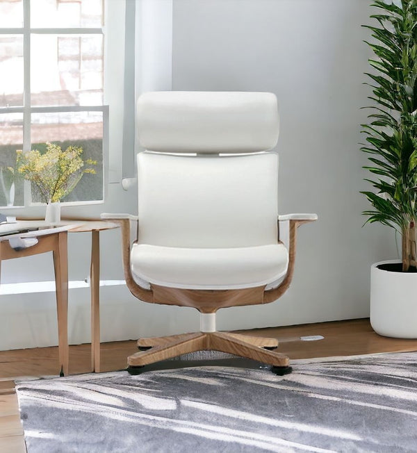 Homeroots White And Dark Brown Swivel Faux Leather Executive Office Chair White Leather 372429