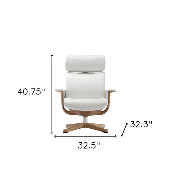 Homeroots White And Dark Brown Swivel Faux Leather Executive Office Chair White Leather 372429