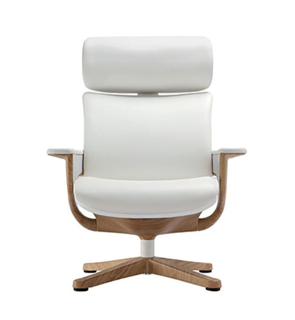 Homeroots White And Dark Brown Swivel Faux Leather Executive Office Chair White Leather 372429