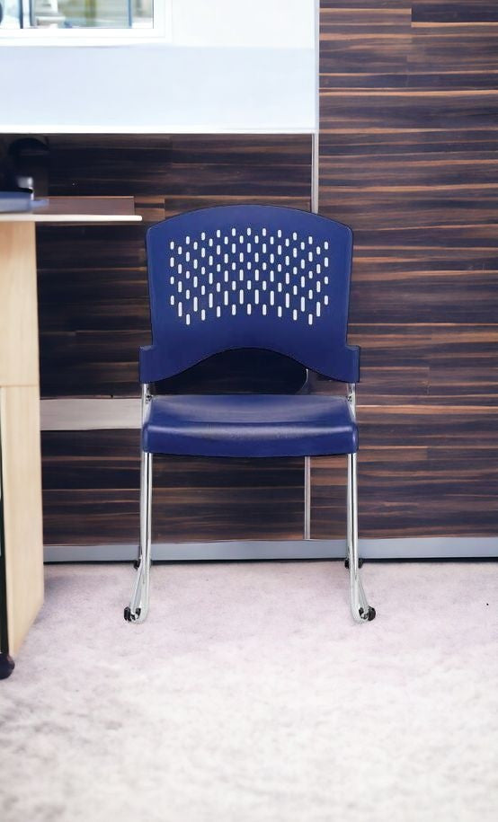 Homeroots Set Of Four Navy Blue And Silver Plastic Office Chair Navy Plastic 372438