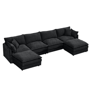 English Elm Modular U-Shaped Sectional Sofa, 130.7 Inch Comfy Chenille Couch Set With Movable Ottomans & Customizable Design W1359S00039