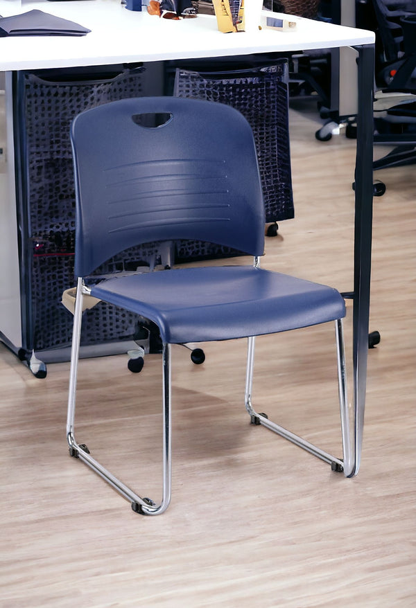 Homeroots Set Of Four Navy Blue And Silver Plastic Office Chair Navy Plastic 372440