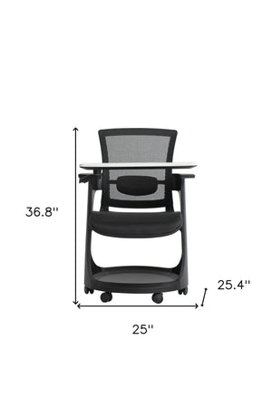 Homeroots Black Mesh Rolling Office Chair Black White Plastic 372442