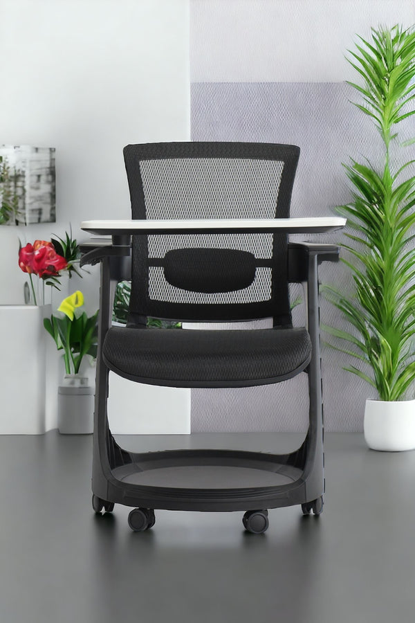 Homeroots Black Mesh Rolling Office Chair Black White Plastic 372442