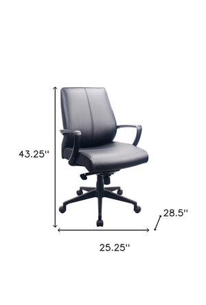 Homeroots Black Adjustable Swivel Faux Leather Rolling Office Chair  Leather 372455