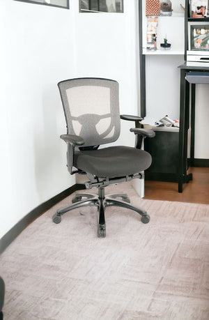 Homeroots Slate Gray And Black Adjustable Swivel Mesh Rolling Office Chair Grey Plastic 372457
