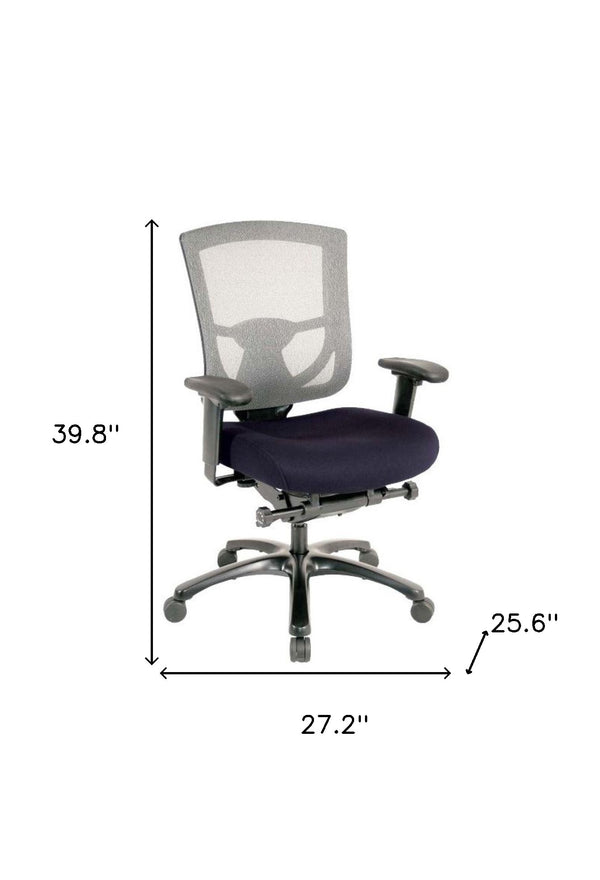 Homeroots Denim Blue And Black Adjustable Swivel Mesh Rolling Office Chair Denim Plastic 372461