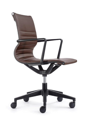 Homeroots Brown And Black Adjustable Swivel Faux Leather Rolling Office Chair Brown Vinyl 372466